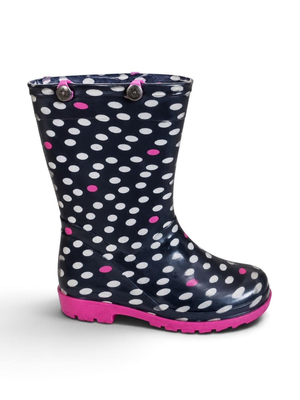 Capelli Kids Waterproof Rain Boots Rubber Navy Pink Polka Dot Toddler Size 6/7